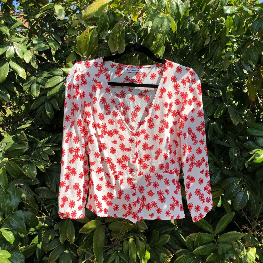 Reformation nwot ivory floral print blouse